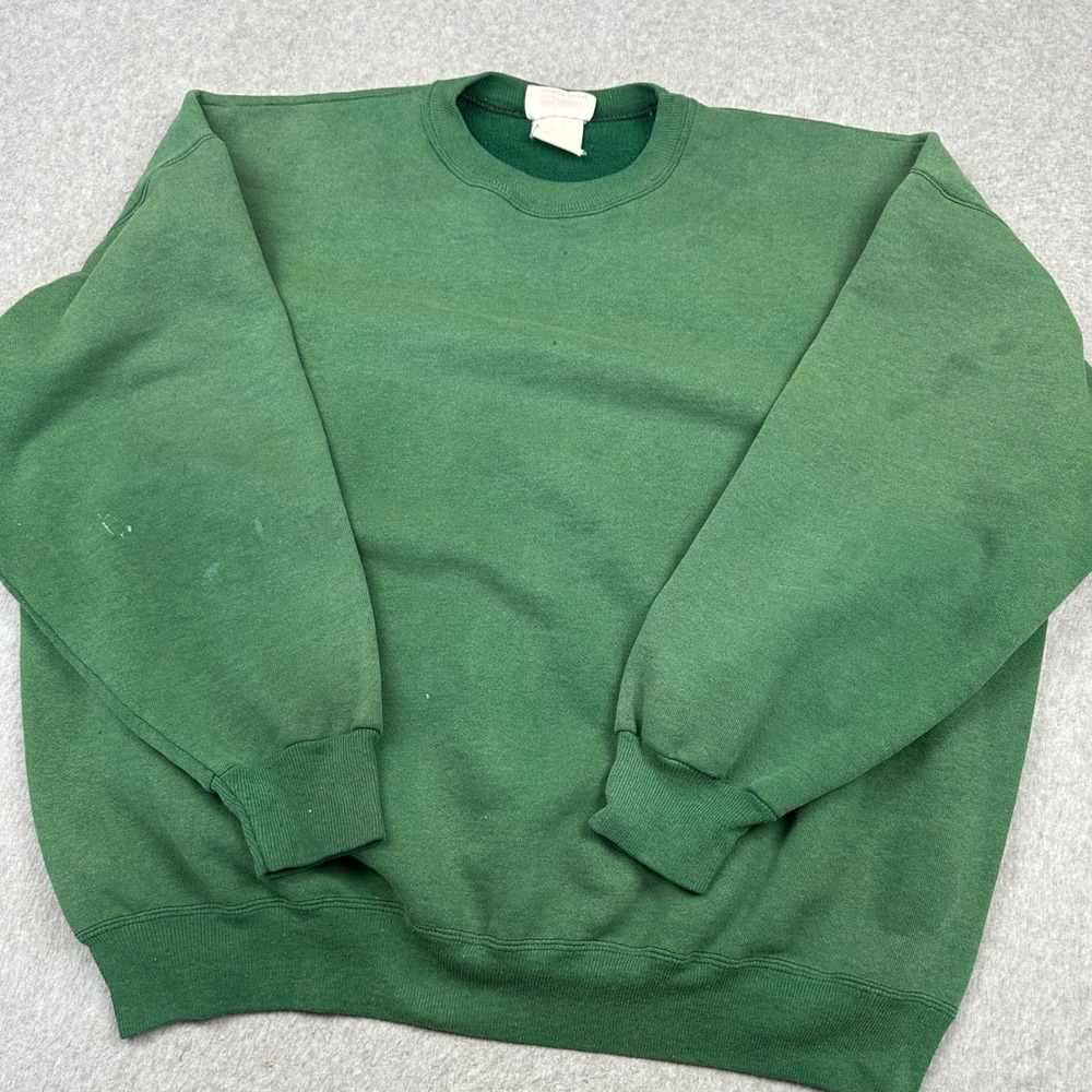 Hanes Premium Weight Crewneck Sweatshirt Green Mens XL Distressed Long Sleeve